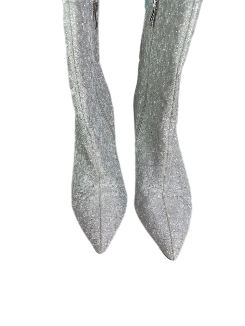 Elditas Skylar Silver Metallic Shimmer Pointed Toe Stiletto Ankle Boots